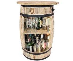 weeco Baril en Bois Massif avec Plateau et éclairage LED - Meuble Bar Rustique pour Bouteilles - Table décorative pour Salon pour Homme et Femme - 80x50 cm