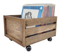 weeco Caisse en bois sur roulettes pour disques vinyles - Boîte de rangement rétro en bois ajouré pour LP - Mobilité et design vintage - Capacité env. 100 vinyles - 42x36x27cm Wenge