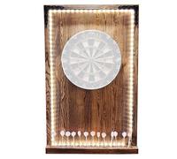 WEECO Cible de Fléchettes en Pin Massif avec Éclairage LED - Cabinet Mural avec Couverture, Style Vintage, Texture Bois Brûlé