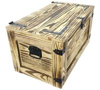 weeco Coffre en bois massif de style industriel (80 x 45 x 45 cm, flammé) - Coffre à jouets - Table d'appoint avec poignées en métal