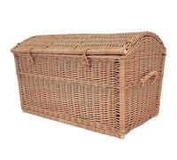 WEECO Coffre en osier naturel 80 cm avec couvercle bombé, poignées latérales, fait main, rangement pour jouets, linge ou couvertures