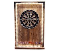 WEECO Ensemble complet de jeu de fléchettes - Cible de fléchettes, 12 fléchettes et un revêtement mural en bois avec éclairage LED intégré est contrôlé par télécommande et fonctionne avec une prise