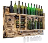weeco Étagère en bois pour bar à la maison à suspendre - Fabriquée à la main - Style rustique - Étagère murale en bois - Pour bar à vin - Cadeau pour homme - Image 3D en bois