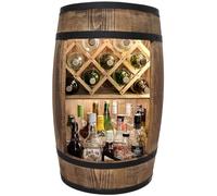 WEECO Tonneau Bar en Bois avec Éclairage LED - Casier à Vin avec 2 Étagères et Porte-Bouteilles - Bar Rustique pour Salon ou Cave à Vin - Décoration Vintage - 80x50cm Marron