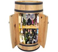 WEECO Tonneau Bar en Bois avec Portes + Éclairage LED - Casier à Vin avec 1 Étagère - Armoire à Bouteilles - Meuble Bar Décoratif - Baril en Bois pour Salon et Cuisine - 80x50cm Bois Clair