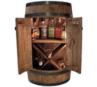 weeco Tonneau en Bois avec Porte éclairage LED et étagère à vin en Forme de X. pour bière, vin, Whisky Armoire pour Verres et Bouteilles. Bar en Bois Fait à la Main dans Un Style Rustique (wengé)