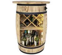 weeco Tonneau en bois avec top blat et porte-vin et lampes LED - Table de bar - Armoire à vin de style rétro - Table de bar - Baril en bois avec couvercle - 80 x 50 cm