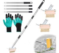 Weed Brush with Removable Handle 160 cm,Set of 2 Joint Brushes for Weeds with Hook,Metal Brush,for Removing Moss from the Garden,Weeds,Stubborn Spots.