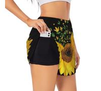 Weed with Sunflower Short athlétique d'été pour femme Loisirs quotidiens Jogging cyclisme exercice en plein air, Noir , XXL Grande longueur