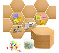WeeGoo Lot de 10 grands tableaux hexagonaux en liège pour murs, 30 x 26 x 0,6 cm, autocollants avec 200 punaises colorées pour photos, notes, dessin, mémo