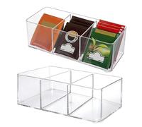 WeeGoo Lot de 4 boîtes de rangement en acrylique transparent à 3 compartiments, 23 × 9 × 6 cm, pour sachets de thé, sachets de café, petits articles