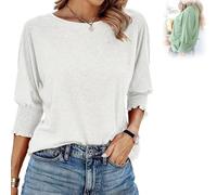 Weekeen Tees - Women's 2025 Fashion Tops with 3/4 Sleeves, Weekeen Crewneck Fashion Tops in Solid Colors Blouse (White,S)