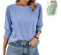 Weekeen Tees - Women's 2025 Fashion Tops with 3/4 Sleeves, Weekeen Crewneck Fashion Tops in Solid Colors Blouse (Blue,M)