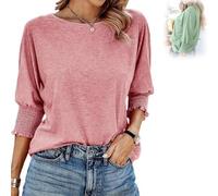 Weekeen Tees - Women's 2025 Fashion Tops with 3/4 Sleeves, Weekeen Crewneck Fashion Tops in Solid Colors Blouse (Pink,TG)
