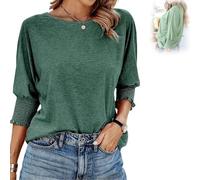 Weekeen Tees - Women's 2025 Fashion Tops with 3/4 Sleeves, Weekeen Crewneck Fashion Tops in Solid Colors Blouse (Green,S)