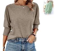 Weekeen Tees - Women's 2025 Fashion Tops with 3/4 Sleeves, Weekeen Crewneck Fashion Tops in Solid Colors Blouse (Camel,TG)
