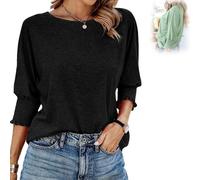 Weekeen Tees - Women's 2025 Fashion Tops with 3/4 Sleeves, Weekeen Crewneck Fashion Tops in Solid Colors Blouse (Black,S)