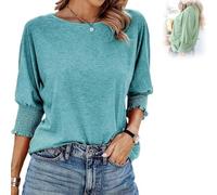 Weekeen Tees - Women's 2025 Fashion Tops with 3/4 Sleeves, Weekeen Crewneck Fashion Tops in Solid Colors Blouse (Peacock Blue,TTG)