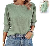 Weekeen Tees - Women's 2025 Fashion Tops with 3/4 Sleeves, Weekeen Crewneck Fashion Tops in Solid Colors Blouse (Matcha Green,M)