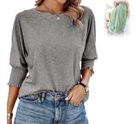 Weekeen Tees - Women's 2025 Fashion Tops with 3/4 Sleeves, Weekeen Crewneck Fashion Tops in Solid Colors Blouse (Gray,TTG)