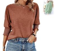 Weekeen Tees - Women's 2025 Fashion Tops with 3/4 Sleeves, Weekeen Crewneck Fashion Tops in Solid Colors Blouse (Brown,Grand)