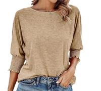 Weekeen Women's 2025 Fashion Tops 3/4 Sleeve T-Shirts, Cute Crewneck Basic Business Tees with Gathered Cuffs, Soft Breathable
