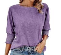 Weekeen Women's 2025 Fashion Tops 3/4 Sleeve T-Shirts, Cute Crewneck Basic Business Tees with Gathered Cuffs, Soft Breathable