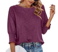 Weekeen Women's 2025 Fashion Tops 3/4 Sleeve T-Shirts, Cute Crewneck Basic Business Tees with Gathered Cuffs, Soft Breathable