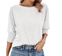 Weekeen Women's 2025 Fashion Tops 3/4 Sleeve T-Shirts, Cute Crewneck Basic Business Tees with Gathered Cuffs, Soft Breathable
