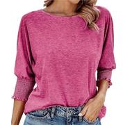 Weekeen Women's 2025 Fashion Tops 3/4 Sleeve T-Shirts, Cute Crewneck Basic Business Tees with Gathered Cuffs, Soft Breathable