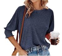 Weekeen Women's 2025 Fashion Tops 3/4 Sleeve T-Shirts, Cute Crewneck Basic Business Tees with Gathered Cuffs, Soft Breathable