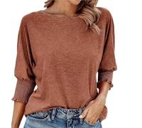 Weekeen Women's 2025 Fashion Tops 3/4 Sleeve T-Shirts, Cute Crewneck Basic Business Tees with Gathered Cuffs, Soft Breathable