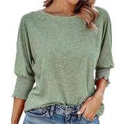 Weekeen Women's 2025 Fashion Tops 3/4 Sleeve T-Shirts, Cute Crewneck Basic Business Tees with Gathered Cuffs, Soft Breathable