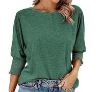 Weekeen Women's 2025 Fashion Tops 3/4 Sleeve T-Shirts, Cute Crewneck Basic Business Tees with Gathered Cuffs, Soft Breathable