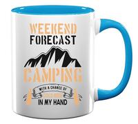 Weekend Forecast Camping with A Chance of Cold Beer in My Hand Tasse à thé café en céramique Bleu clair