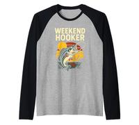 Weekend Hooker Funny Homme Vintage Big Mouth Bass Fishing Manche Raglan