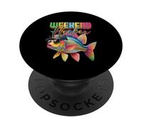 Weekend Hooker Poisson coloré Portant Un Chapeau Lunettes de Soleil pêche PopSockets PopGrip Adhésif