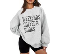 Weekends Coffee and Books Sweatshirt, Bookish Sweatshirt, Book Lover Sweatshirt, Women Book Reading Shirt, gris, L