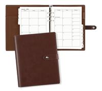 Weekgrat Planificateur 2026 en cuir A5 avec 6 anneaux et poches pour homme et femme (marron rougeâtre)