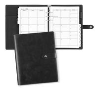 Weekgrat Planificateur 2026 en cuir A5 avec 6 anneaux et poches pour homme et femme (noir)