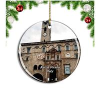 Weekino Ascoli Piceno Italie Piazza Del Popolo Décoration de noël Arbre de Noël Ornement Suspendu Pendentif Ville Voyage Collection Souvenirs Porcelaine 2.85 Pouce
