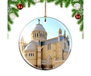 Weekino Basilique Notre-Dame d'Afrique Alger Algérie Décoration de noël Arbre de Noël Ornement Suspendu Pendentif Ville Voyage Collection Souvenirs Porcelaine 2.85 Pouce