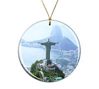 Weekino Brésil Statue de Jésus Christ Rio de Janeiro Décoration de noël Arbre de Noël Ornement Suspendu Pendentif Ville Voyage Collection Souvenirs Porcelaine 2.85 Pouce