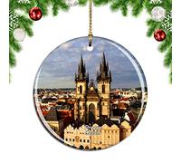 Weekino Eglise tchèque Notre-Dame Avant Tyn Prague Décoration de noël Arbre de Noël Ornement Suspendu Pendentif Ville Voyage Collection Souvenirs Porcelaine 2.85 Pouce