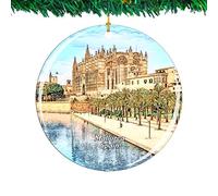 Weekino Espagne Palma de Majorque Cathédrale Noël Ornement City Voyage Souvenir Collection Double Face Porcelaine 2.85 Pouces Décoration d'arbre Suspendu