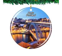 Weekino Portugal Pont de Dom Luis I Porto Noël Ornement City Voyage Souvenir Collection Double Face Porcelaine 2.85 Pouces Décoration d'arbre Suspendu