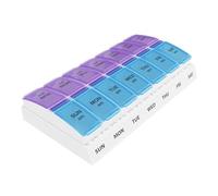Weekly AM/PM Pill Organizer - 7 Day Medicine Planner with Large Pop-Out Daily Compartments, Easy Open 2-Times-a-Day Pill Case for Travel That Holds Big Size Vitamins & Supplements, Blue and Purple
