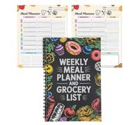 Weekly Meal Planner - 100 Page A5 Spiral Notebook | Meal Prep Journal With Shopping List Organizer Water Tracker And Recipe Pages For Kitchen Home Gym And School, 50-Week