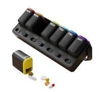 Weekly Pill Box Organizer, Portable Daily Pills Case, Adorable Pill Organizers, Compact Supplement Container for Fish Oil, Kids Adults Travel Work School, 8.07x3.98x1.61 inches