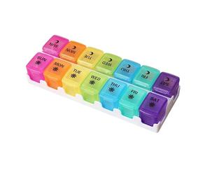 Weekly Pill Organizer - Anti-moisture Tablets Sorter | Quad-Seal Silicone Gasket with 14 Detachable Compartments & UV-Resistant Shell for Purse, Pocket, Home and Fridges